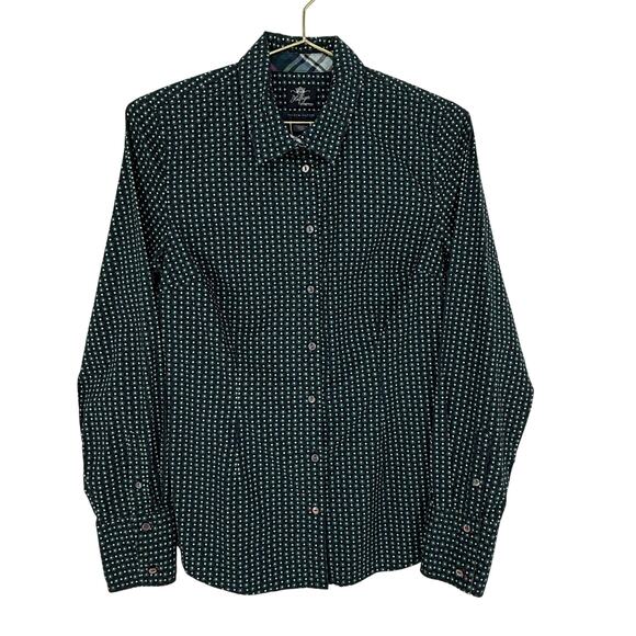 Tommy Hilfiger Polka Dot Button Front Stretch Shirt Women's S Green Navy Casual - Picture 1 of 7